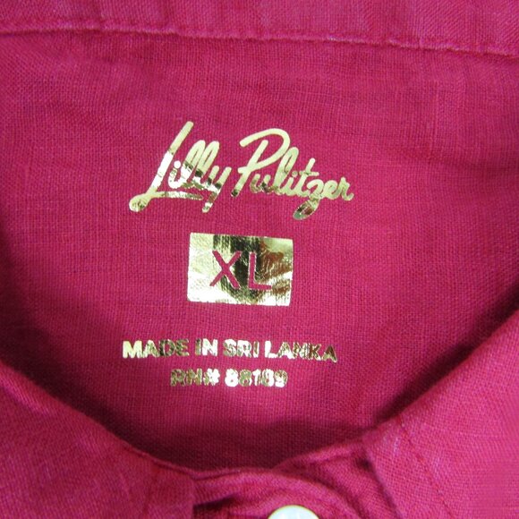 Lilly Pulitzer Women NEW XL Red Sea View Button Down Linen Shirt Beach Travel - Picture 2 of 5